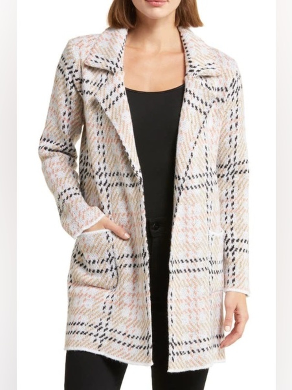 By Design Rocco Plaid Blazer Cardigan In Britt Ivory/ Tan/Black